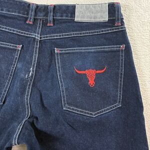 Sergio Valente Dark Navy Straight Jeans with Red Longhorn